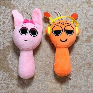 2 Sprunki Oren Pinki Plush Toys Orange & Pink  Stuffed Character Collectible